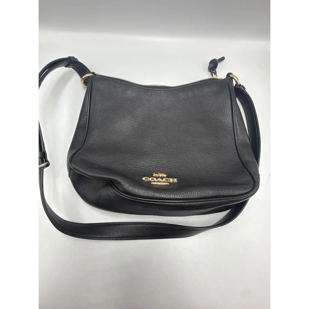 Coach Elle Hobo Black Pebbled Leather Shoulder Bag Gold Hardware C1648